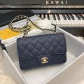 「#10272」Chanel Deep Blue Caviar Leather Gold Chain and Gold Buckle Handbag AS6500 20Cm