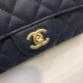 「#10272」Chanel Deep Blue Caviar Leather Gold Chain and Gold Buckle Handbag AS6500 20Cm