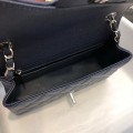 「#10273」Chanel Deep Blue Caviar Leather Silver Chain Silver Buckle Handbag AS6500 20Cm
