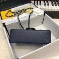 「#10273」Chanel Deep Blue Caviar Leather Silver Chain Silver Buckle Handbag AS6500 20Cm