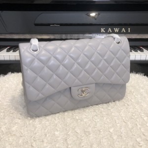 「#10282」Chanel grey lambskin silver chain silver buckle AS5212 30cm