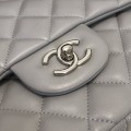 「#10282」Chanel grey lambskin silver chain silver buckle AS5212 30cm