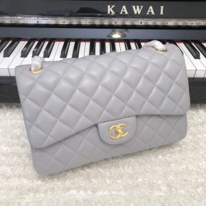 「#10283」Chanel grey lambskin gold chain with gold buckle AS5212 30cm