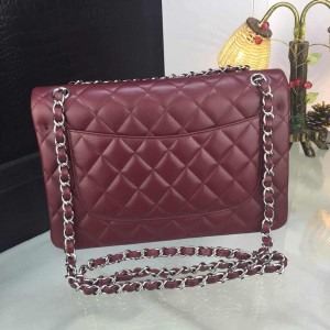 「#10294」Chanel red lambskin silver chain with silver buckle AS5212 30cm