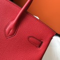 「#4165」 Hermès Red Gold Buckle Mini Birkin Bag 20cm