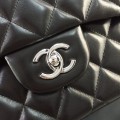 「#10301」Chanel black lambskin silver chain with silver buckle AS5212 30cm