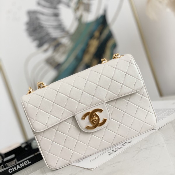 「#10309」 Chanel Classic Flap Bag White Pearl Gold Buckle Gold Chain Shape A88 30*21*8cm