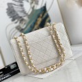 「#10309」 Chanel Classic Flap Bag White Pearl Gold Buckle Gold Chain Shape A88 30*21*8cm