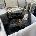 「#10320」Chanel Transparent Bag Black Classic Flap Bag Gold Buckle Gold Chain #58999 30*21*8cm