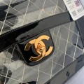 「#10320」Chanel Transparent Bag Black Classic Flap Bag Gold Buckle Gold Chain #58999 30*21*8cm
