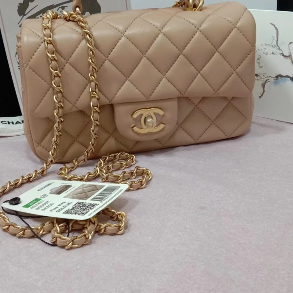 「#10323」Chanel Mini CF handle handbag milk tea color AS2432 20*12*6cm