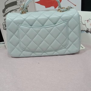 「#10324」Chanel Mini CF handle handbag sheepskin light blue AS2432 20*12*6cm