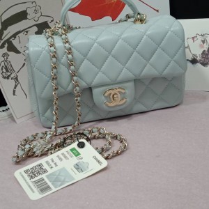 「#10324」Chanel Mini CF handle handbag sheepskin light blue AS2432 20*12*6cm