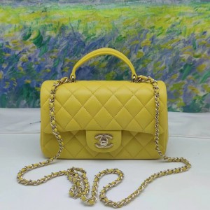 「#10326」Chanel Mini CF handle handbag sheepskin yellow AS2432 20*12*6cm