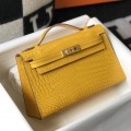「#4167」 Hermès Evening Bag Yellow Crocodile Leather Mini Kelly Bag No. 1 Gold Buckle 22*14*7cm 「#4167」 Hermès Evening Bag Yellow Crocodile Leather Mini Kelly Bag No. 1 Gold Buckle 22*14*7cm