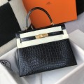 「#4169」 Hermès Crocodile Pattern Black Kelly Bag Gold Buckle 25cm