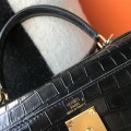 「#4169」 Hermès Crocodile Pattern Black Kelly Bag Gold Buckle 25cm