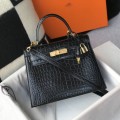「#4169」 Hermès Crocodile Pattern Black Kelly Bag Gold Buckle 25cm