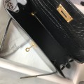 「#4169」 Hermès Crocodile Pattern Black Kelly Bag Gold Buckle 25cm