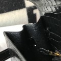 「#4169」 Hermès Crocodile Pattern Black Kelly Bag Gold Buckle 25cm