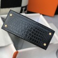 「#4169」 Hermès Crocodile Pattern Black Kelly Bag Gold Buckle 25cm