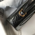 「#4169」 Hermès Crocodile Pattern Black Kelly Bag Gold Buckle 25cm