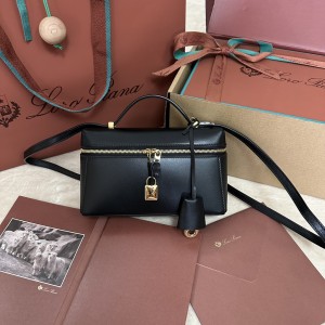 「#7334」Loro pian Extra bag L19 - 19cm*11cm*6.5cm - black plain weave