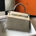 「#4170」 Hermès Crocodile Pattern Elephant Gray Kelly Bag Gold Buckle 25cm 「#4170」 Hermès Crocodile Pattern Elephant Gray Kelly Bag Gold Buckle 25cm