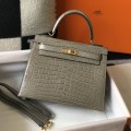 「#4170」 Hermès Crocodile Pattern Elephant Gray Kelly Bag Gold Buckle 25cm 「#4170」 Hermès Crocodile Pattern Elephant Gray Kelly Bag Gold Buckle 25cm