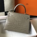 「#4170」 Hermès Crocodile Pattern Elephant Gray Kelly Bag Gold Buckle 25cm 「#4170」 Hermès Crocodile Pattern Elephant Gray Kelly Bag Gold Buckle 25cm