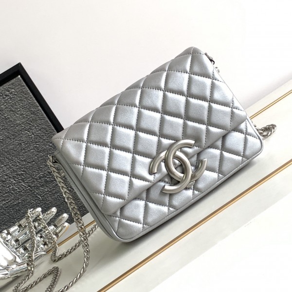 「#10374」 Chanel CF oversized logo silver large size 24cm