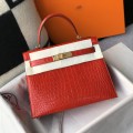 「#4172」 Hermès Crocodile Pattern Red Kelly Bag Gold Buckle 25cm