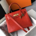 「#4172」 Hermès Crocodile Pattern Red Kelly Bag Gold Buckle 25cm
