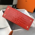 「#4172」 Hermès Crocodile Pattern Red Kelly Bag Gold Buckle 25cm