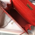 「#4172」 Hermès Crocodile Pattern Red Kelly Bag Gold Buckle 25cm