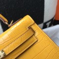 「#4173」 Hermès Crocodile Pattern Amber Kelly Bag Gold Buckle 25cm