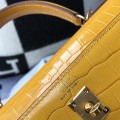 「#4173」 Hermès Crocodile Pattern Amber Kelly Bag Gold Buckle 25cm