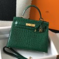 「#4174」 Hermès Crocodile Pattern Peacock Green Kelly Bag Gold Buckle 25cm