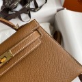 「#4177」 Hermès Epsom leather golden brown second generation Mini Kelly gold buckle 19cm