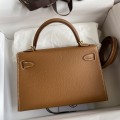「#4177」 Hermès Epsom leather golden brown second generation Mini Kelly gold buckle 19cm