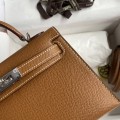 「#4178」 Hermès Epsom leather golden brown second generation Mini Kelly silver buckle 19cm