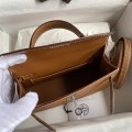 「#4178」 Hermès Epsom leather golden brown second generation Mini Kelly silver buckle 19cm