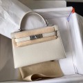 「#4179」 Hermès Epsom leather white 2nd generation Mini Kelly silver buckle 19cm