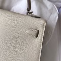 「#4179」 Hermès Epsom leather white 2nd generation Mini Kelly silver buckle 19cm