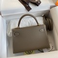 「#4180」 Hermès Epsom leather elephant grey second generation Mini Kelly gold buckle 19cm
