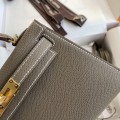 「#4180」 Hermès Epsom leather elephant grey second generation Mini Kelly gold buckle 19cm