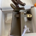 「#4180」 Hermès Epsom leather elephant grey second generation Mini Kelly gold buckle 19cm