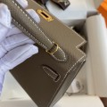 「#4180」 Hermès Epsom leather elephant grey second generation Mini Kelly gold buckle 19cm