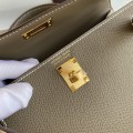 「#4180」 Hermès Epsom leather elephant grey second generation Mini Kelly gold buckle 19cm