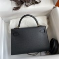 「#4181」 Hermès Epsom leather black second generation Mini Kelly gold buckle 19cm